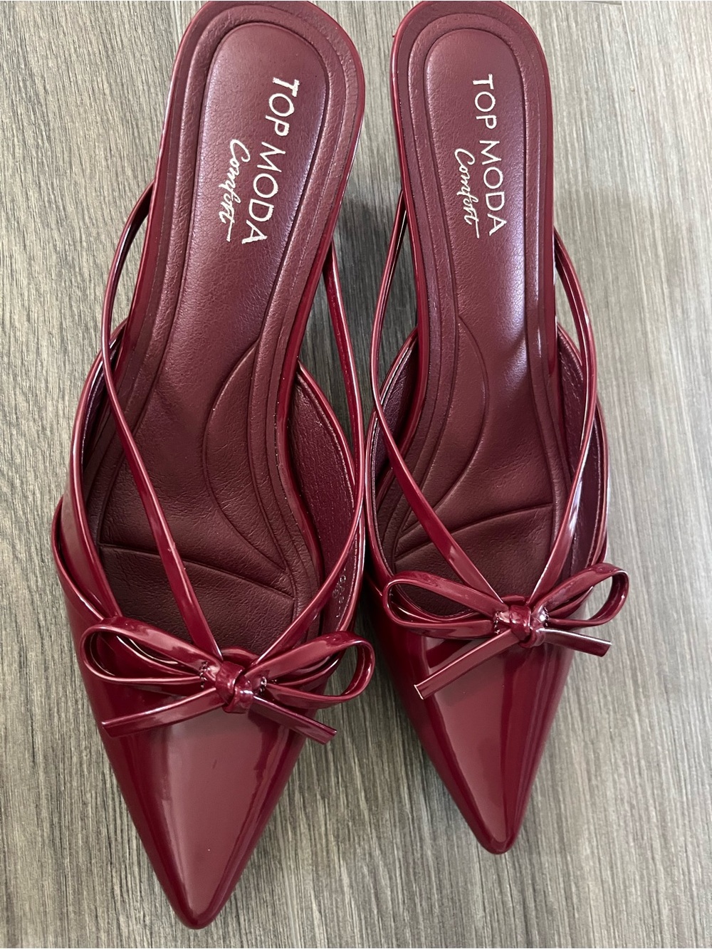 TOP Moda Burgundy Pointed Bow Slingback Mules